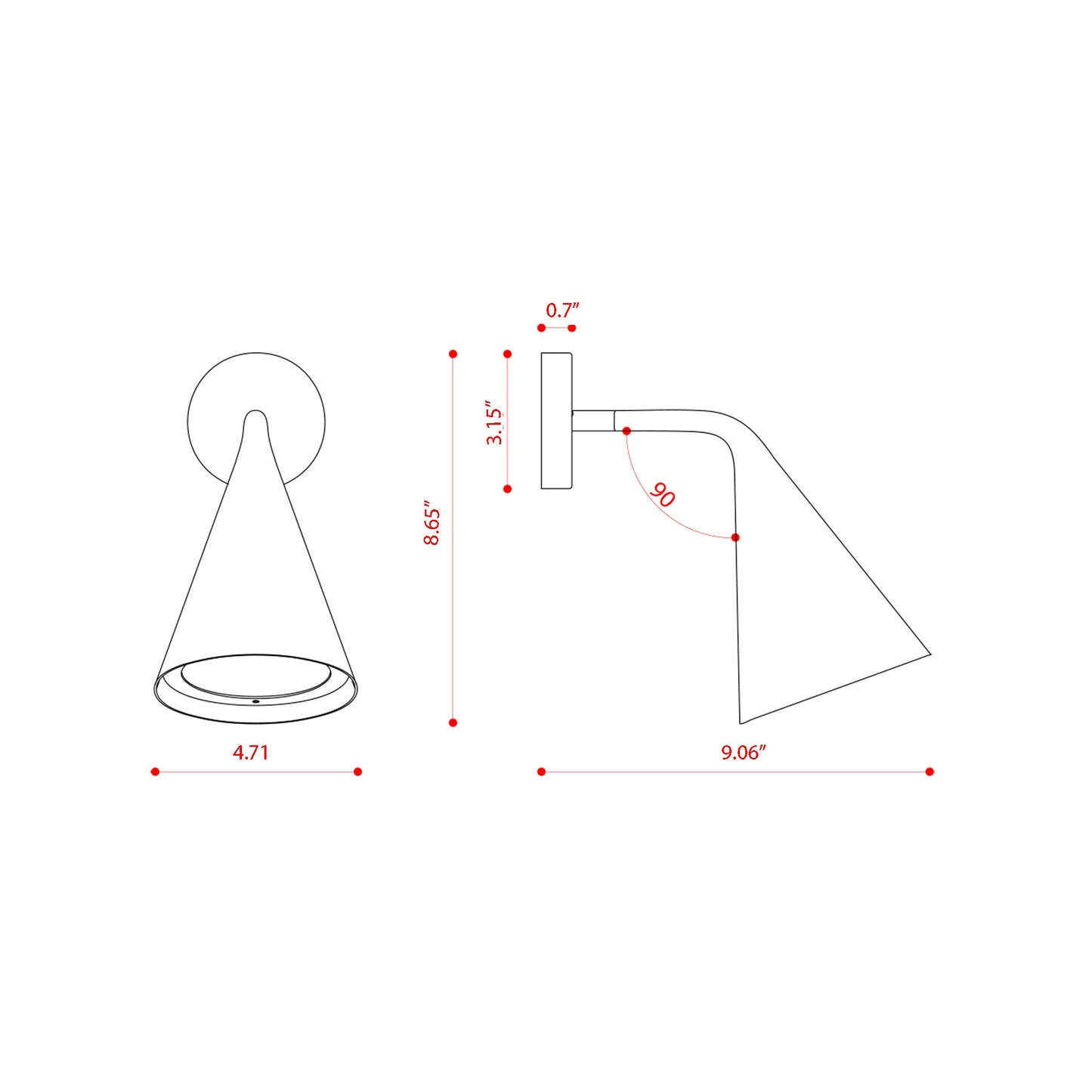 Gordon Wall Light - line drawing.