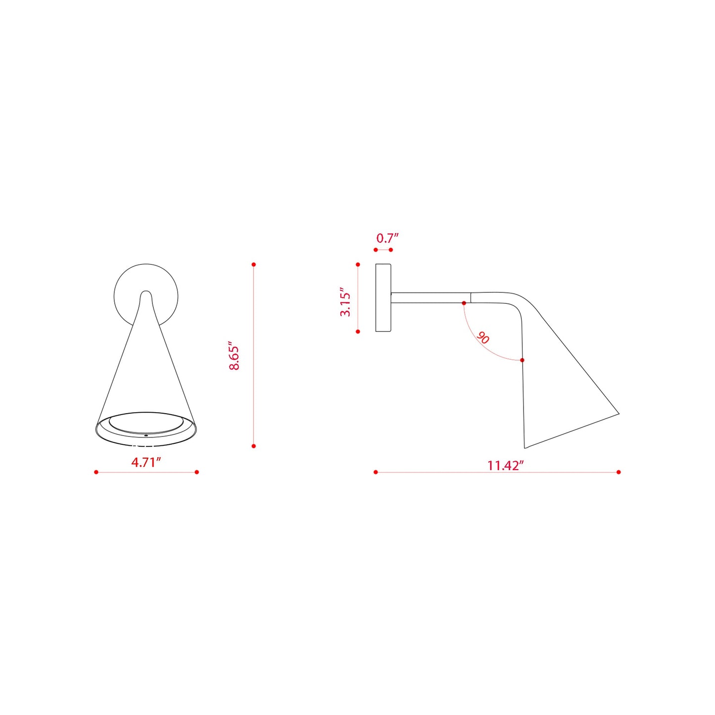 Gordon Wall Light - line drawing.