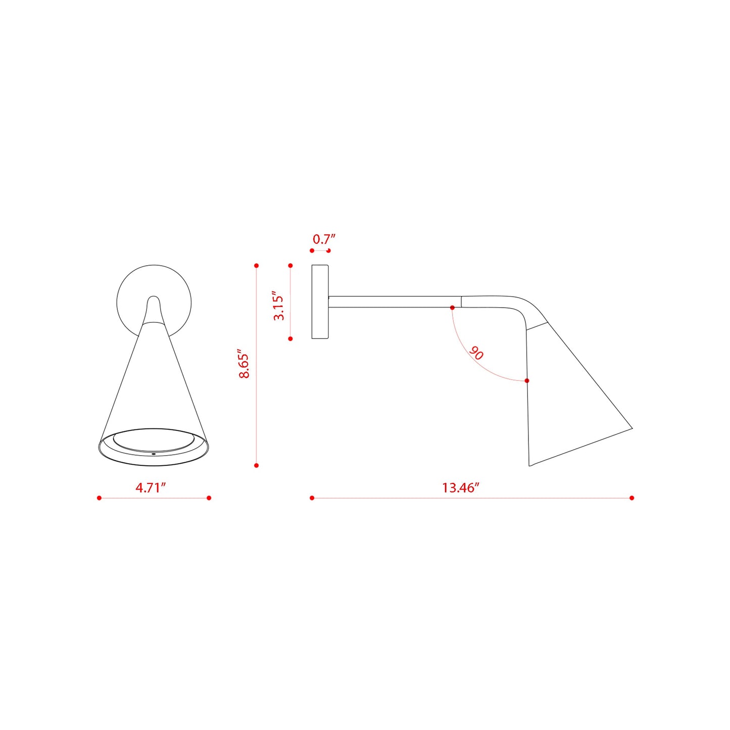 Gordon Wall Light - line drawing.
