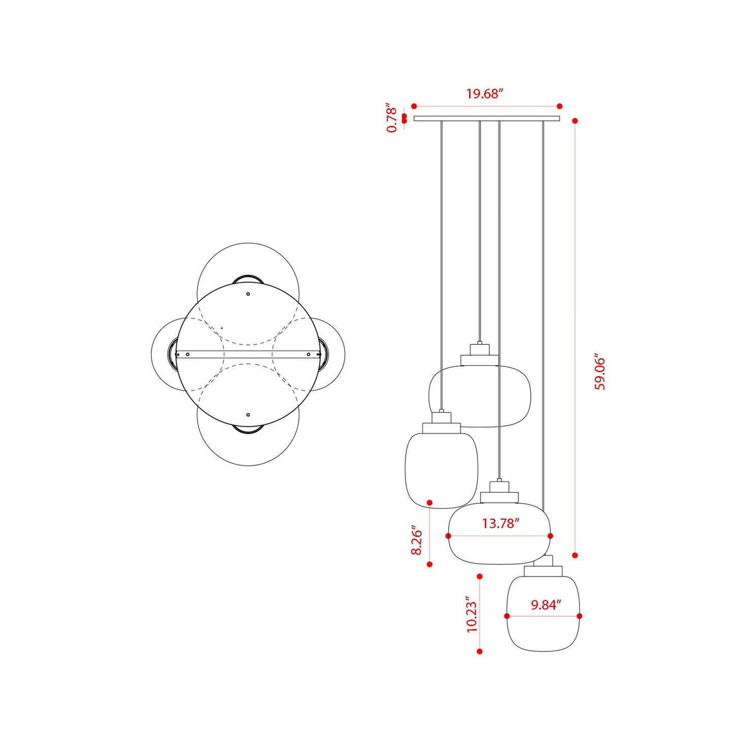 Legier LED Chandelier - line drawing.