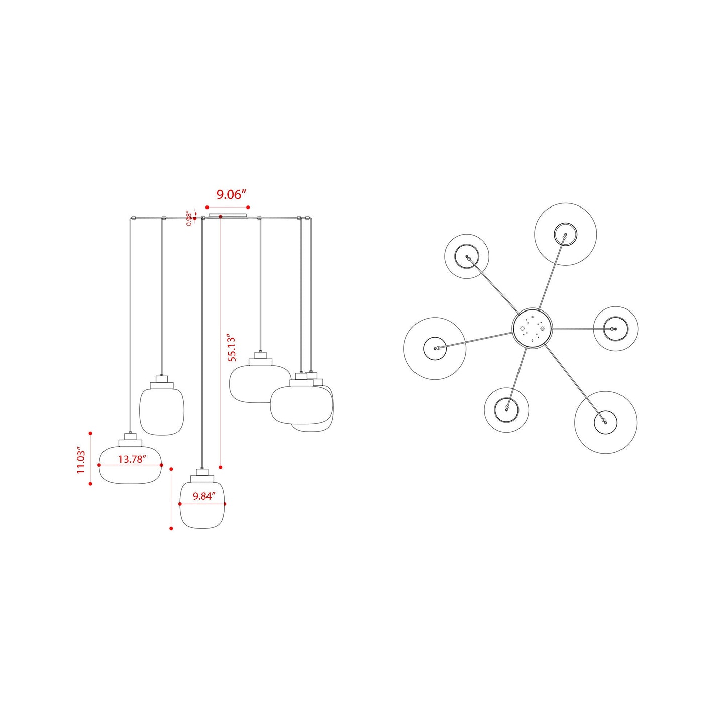 Legier LED Chandelier - line drawing.