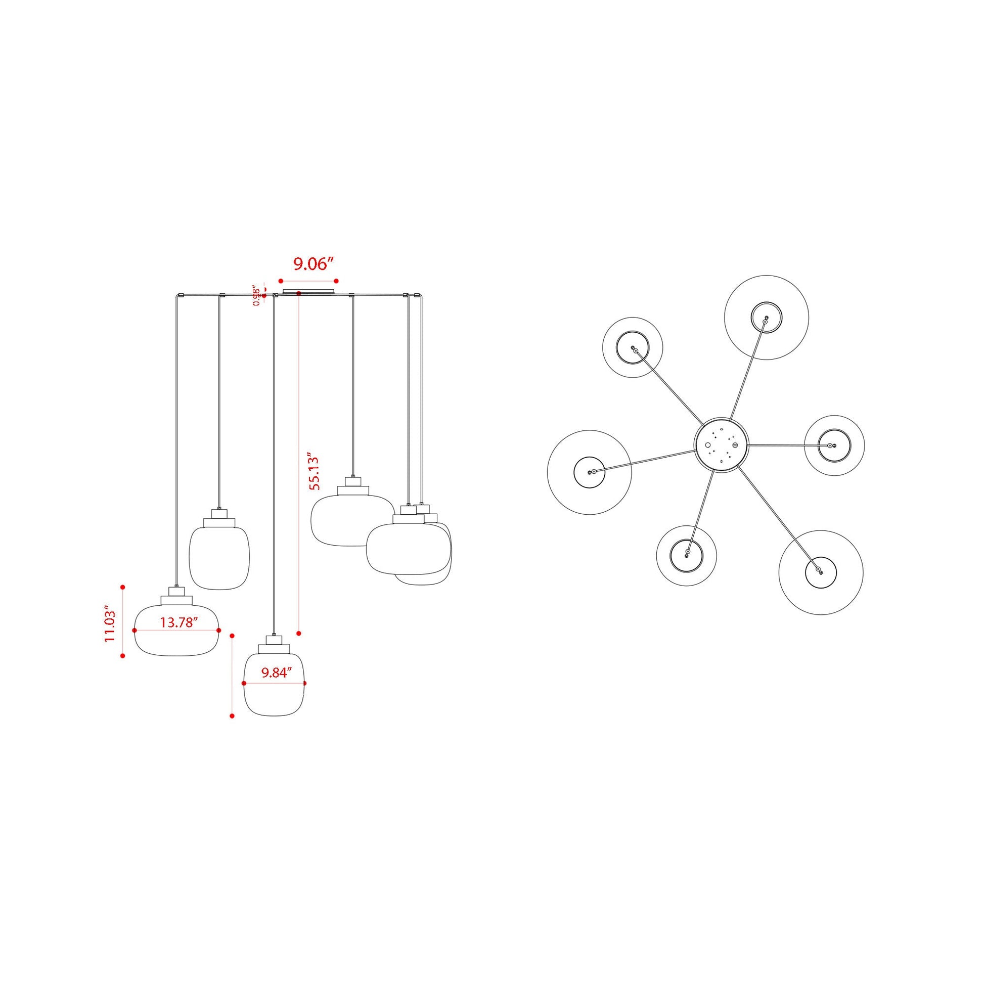 Legier LED Chandelier - line drawing.