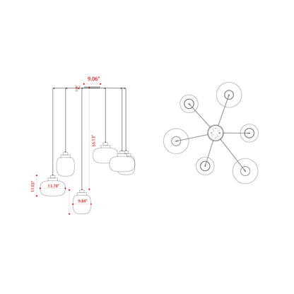 Legier LED Chandelier - line drawing.