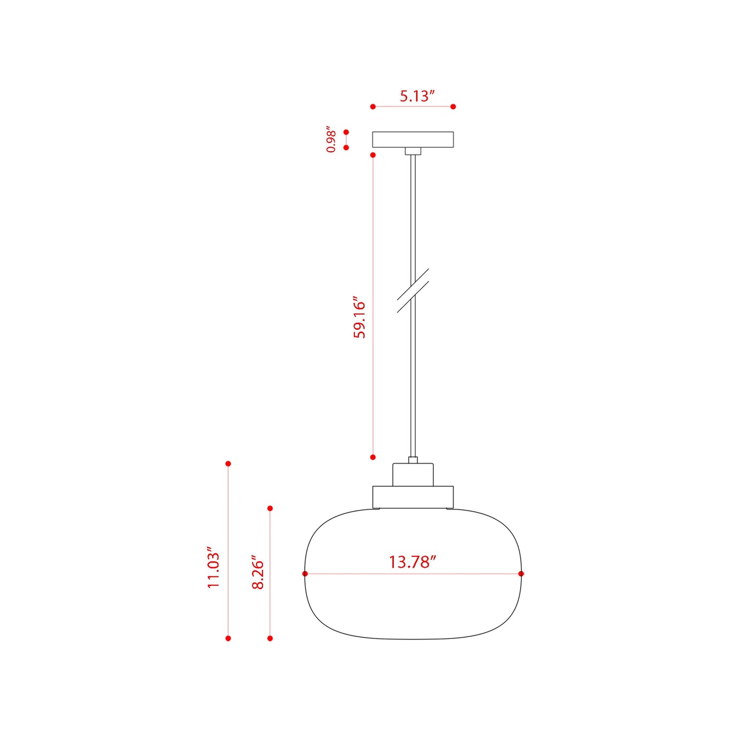 Legier LED Pendant Light - line drawing.