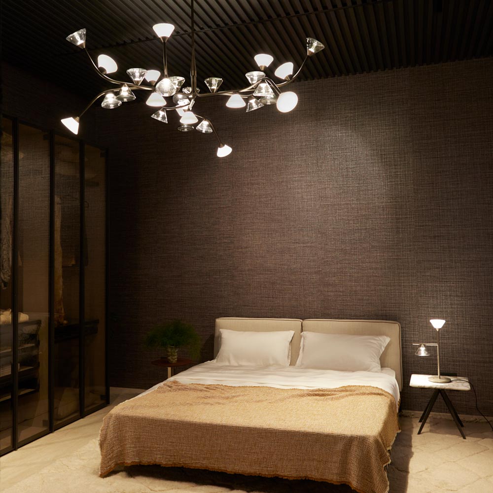 Linfa LED Chandelier in bedroom.