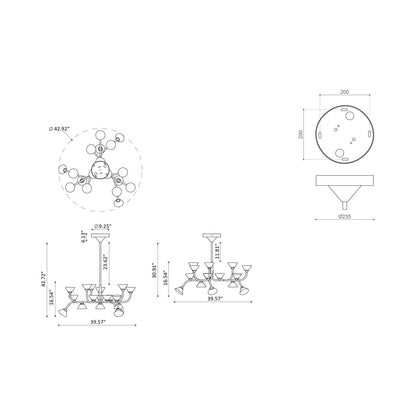 Linfa LED Chandelier - line drawing.