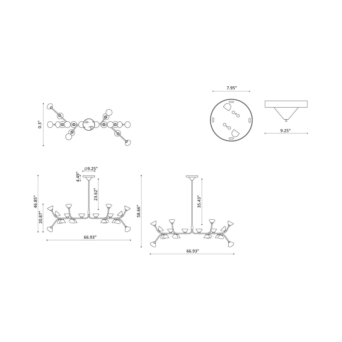 Linfa LED Chandelier - line drawing.