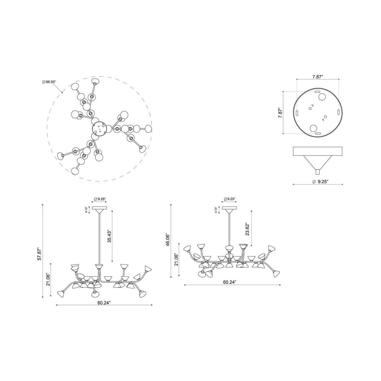 Linfa LED Chandelier - line drawing.
