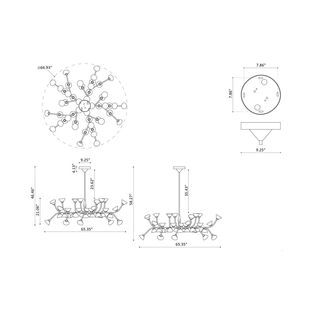 Linfa LED Chandelier - line drawing.