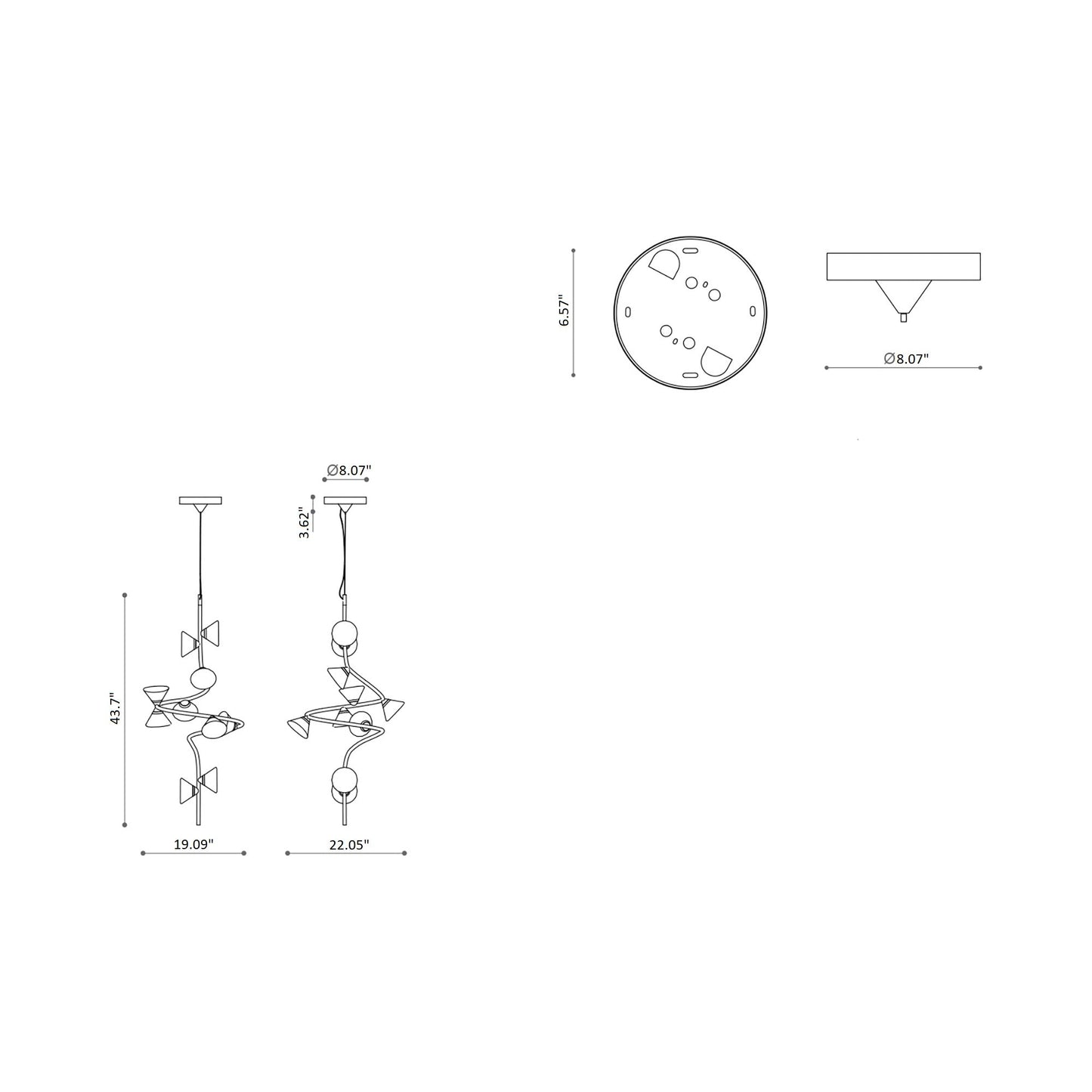 Linfa LED Pendant Light - line drawing.