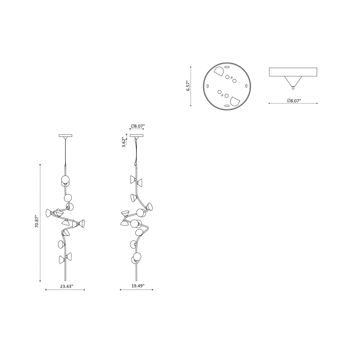 Linfa LED Pendant Light - line drawing.