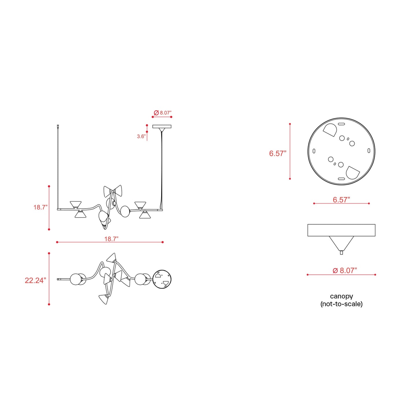 Linfa Linear LED Pendant Light - line drawing.