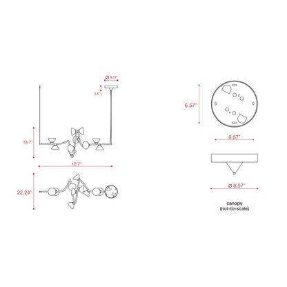 Linfa Linear LED Pendant Light - line drawing.