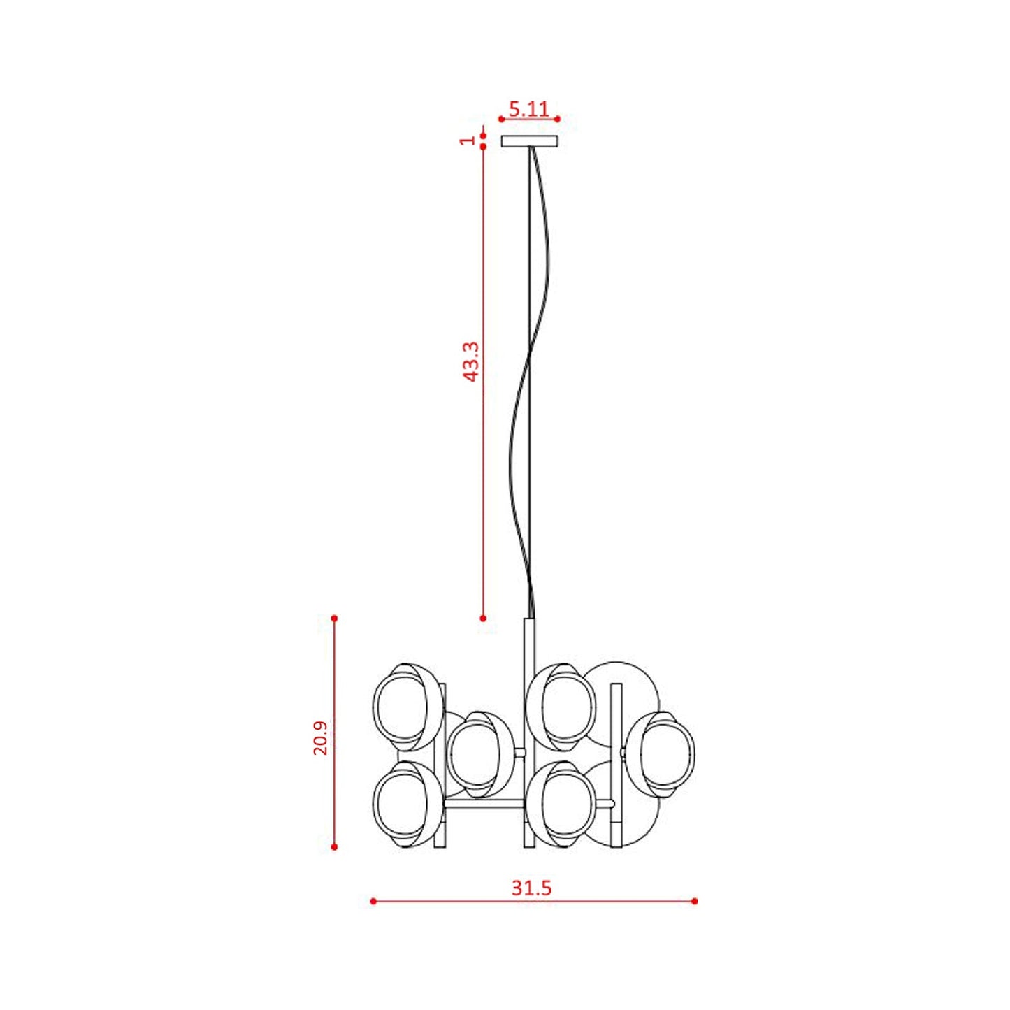 Muse Chandelier - line drawing.