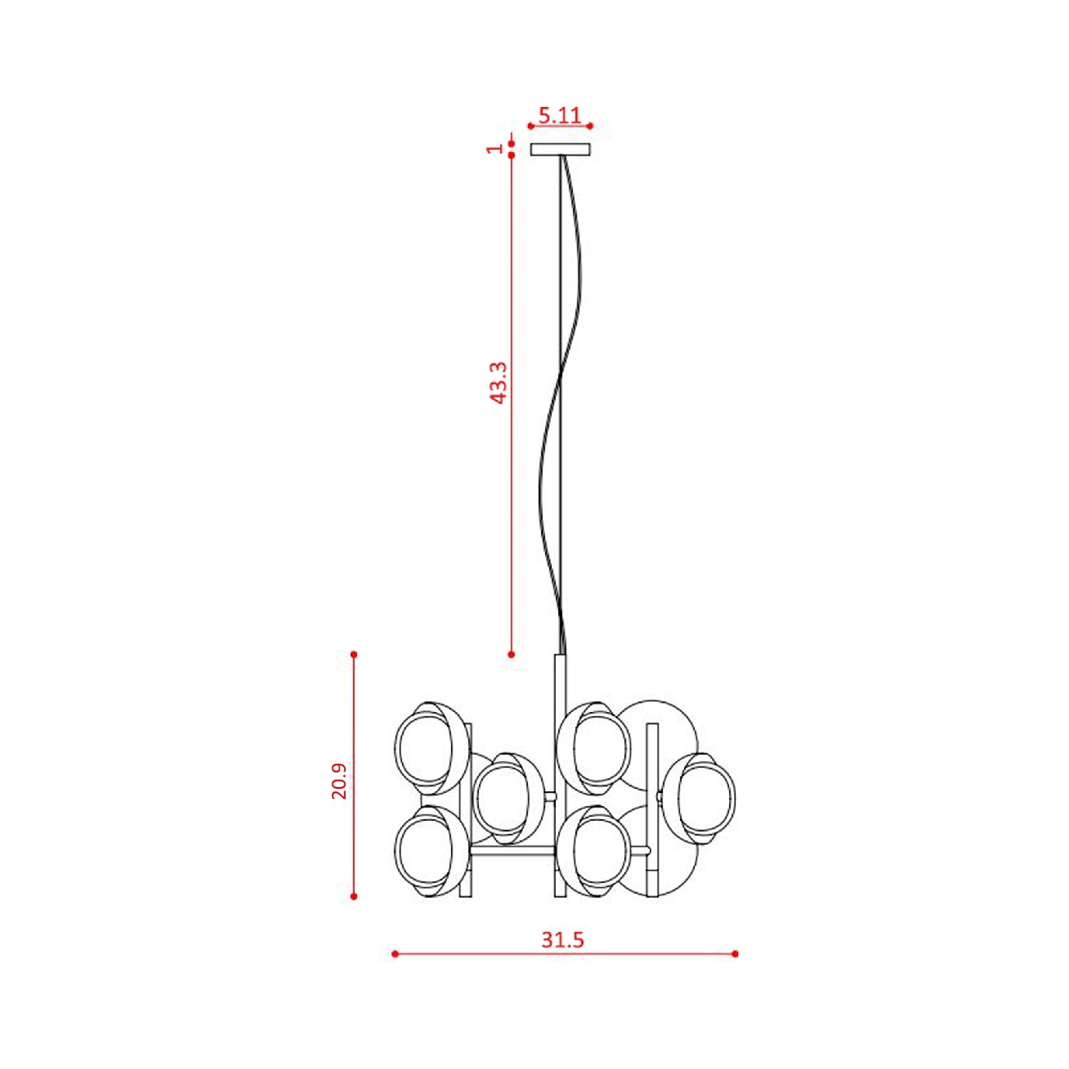 Muse Chandelier - line drawing.