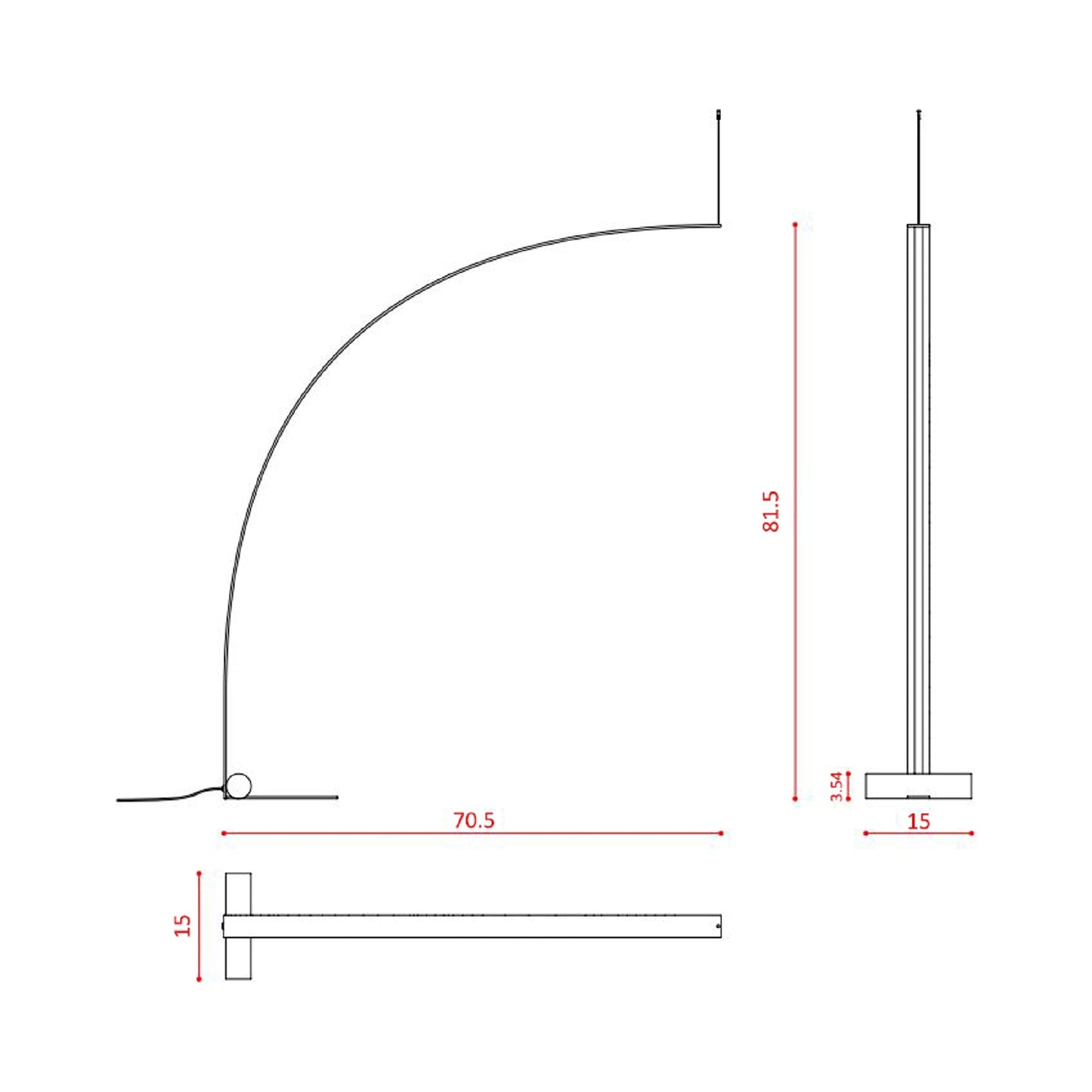 Nastro Big Arc LED Floor Lamp - line drawing.