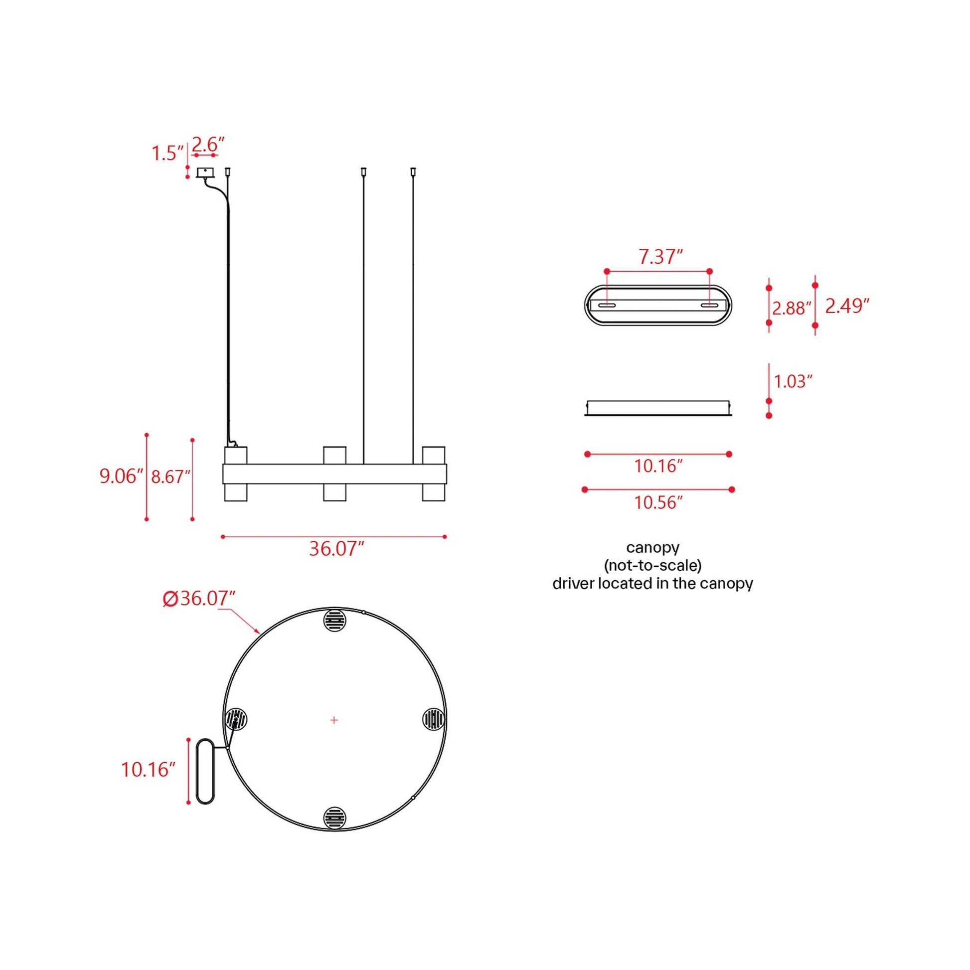 Nastro LED Chandelier - line drawing.