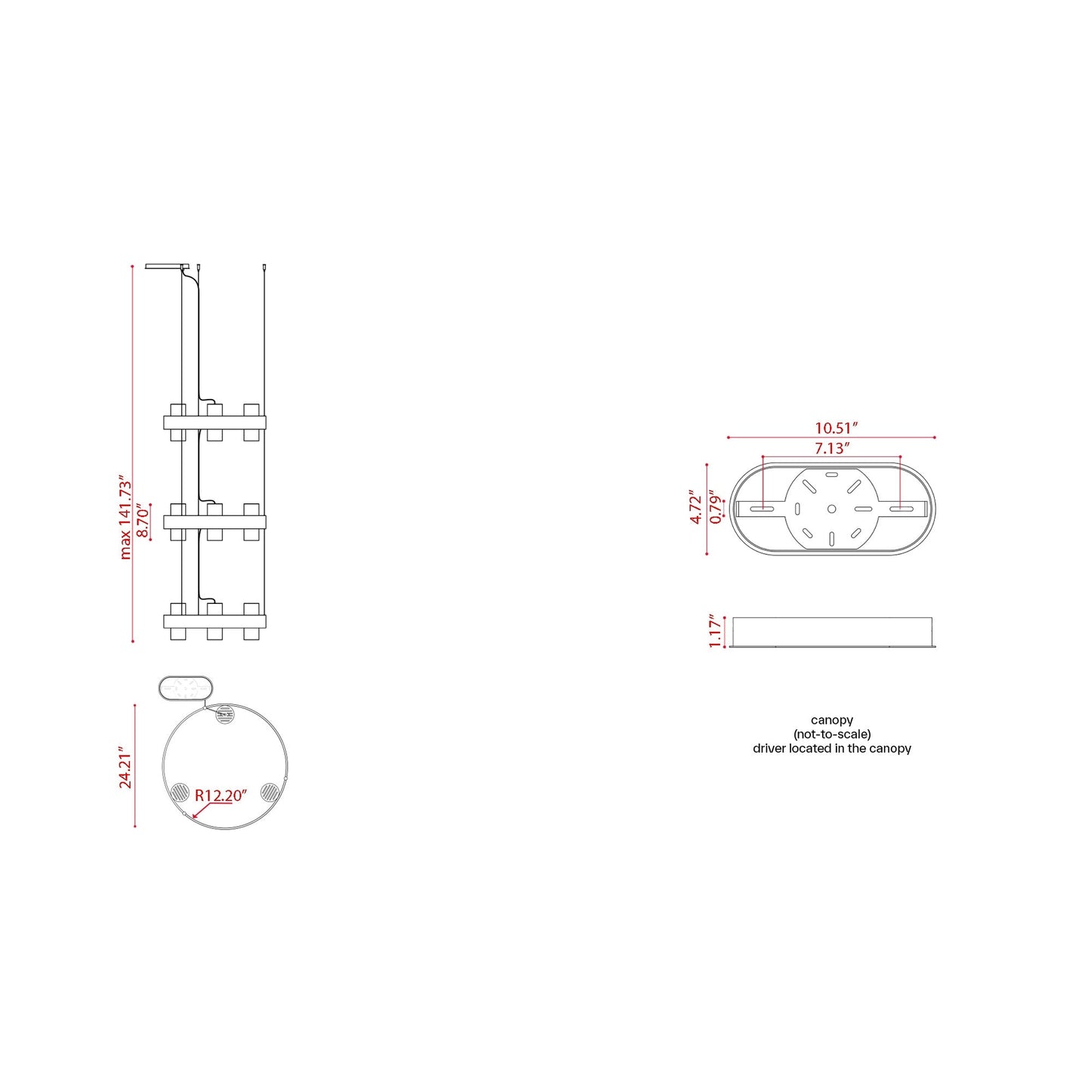 Nastro LED Chandelier - line drawing.