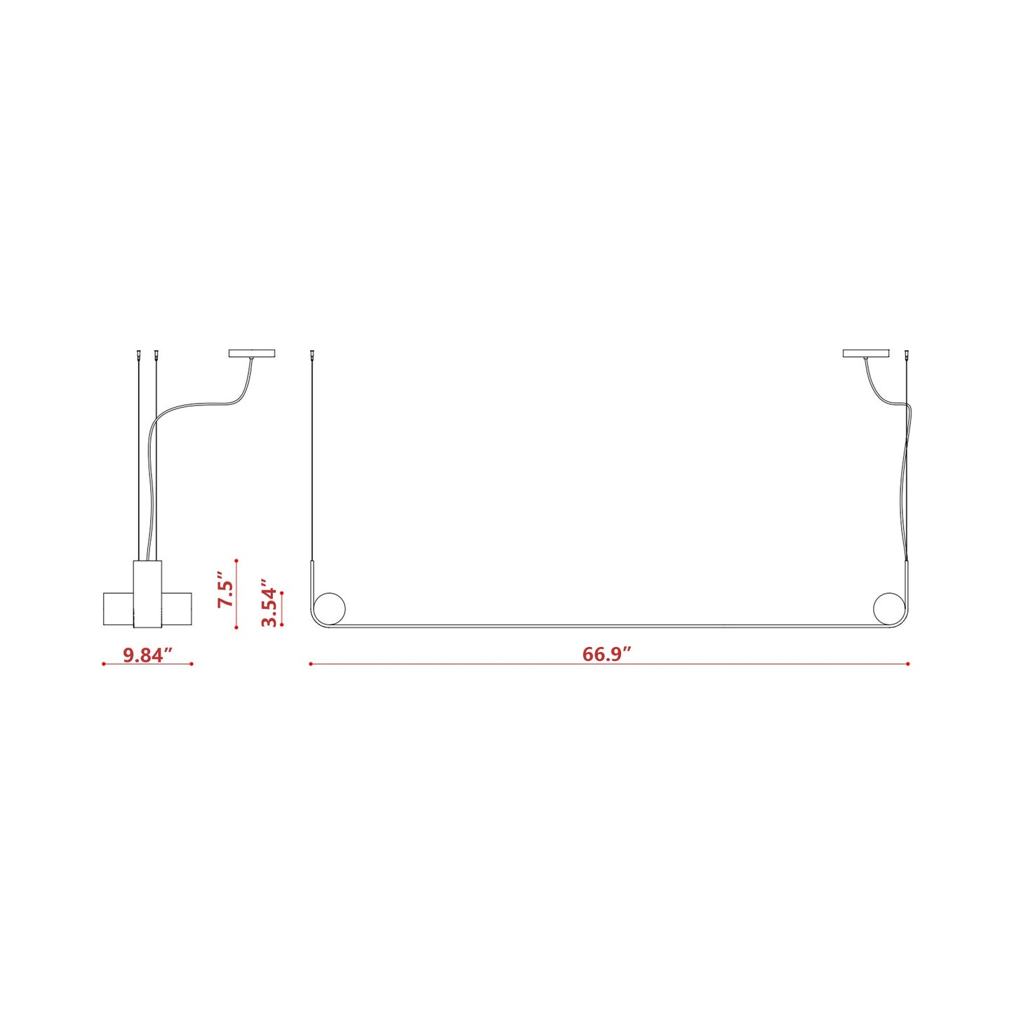 Nastro LED Pendant Light - line drawing.