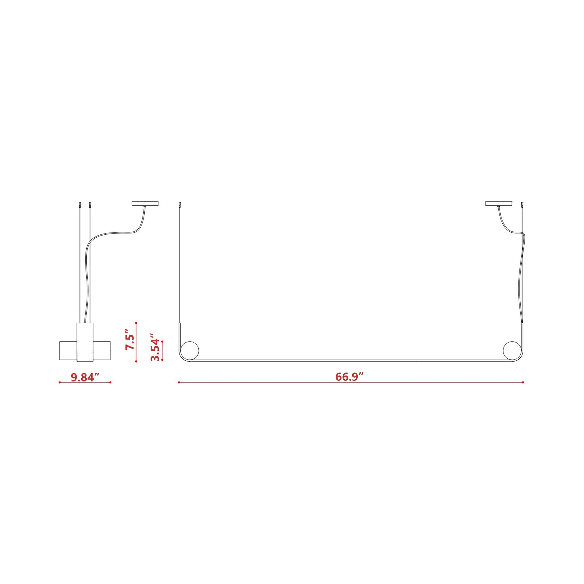 Nastro LED Pendant Light - line drawing.
