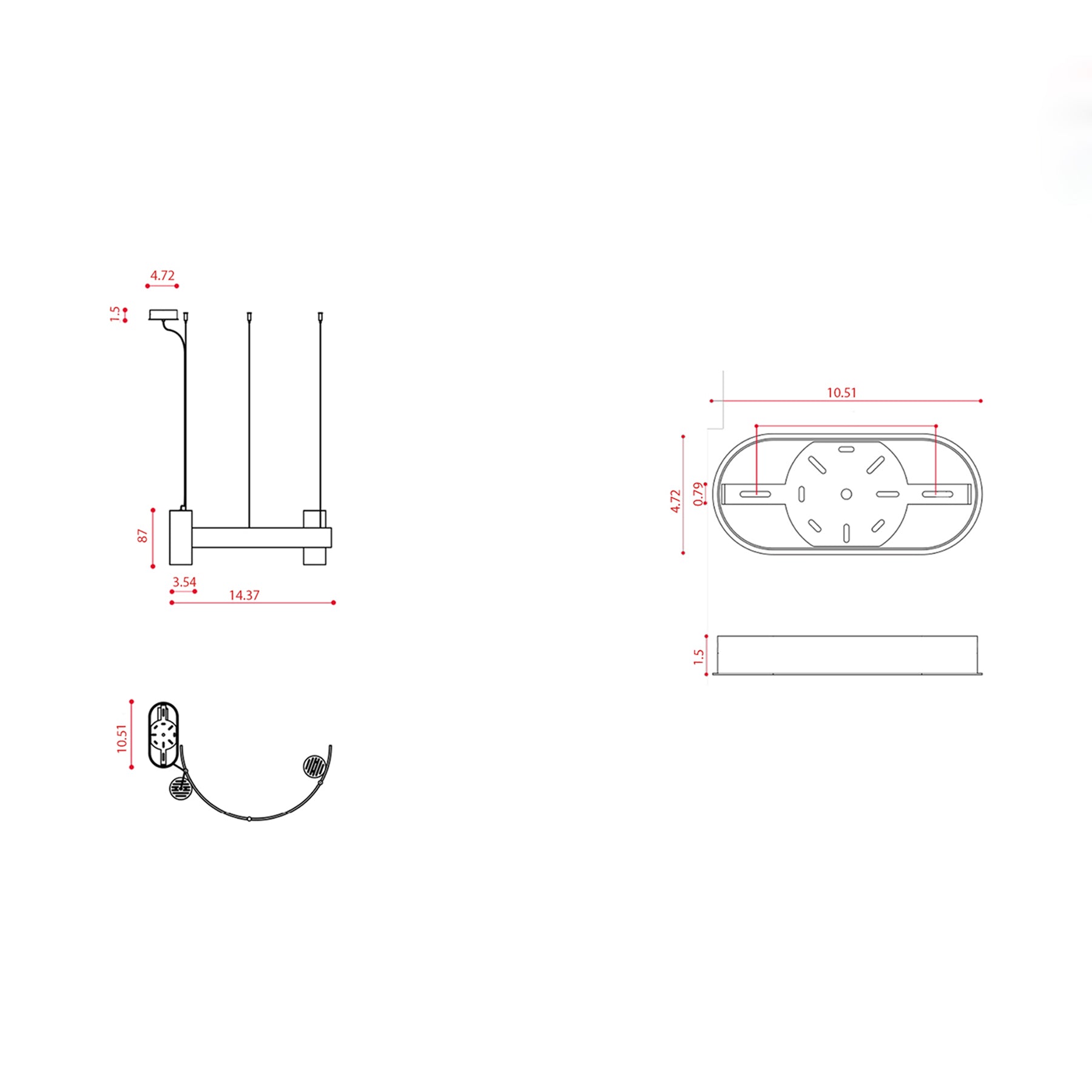 Nastro LED Pendant Light - line drawing.
