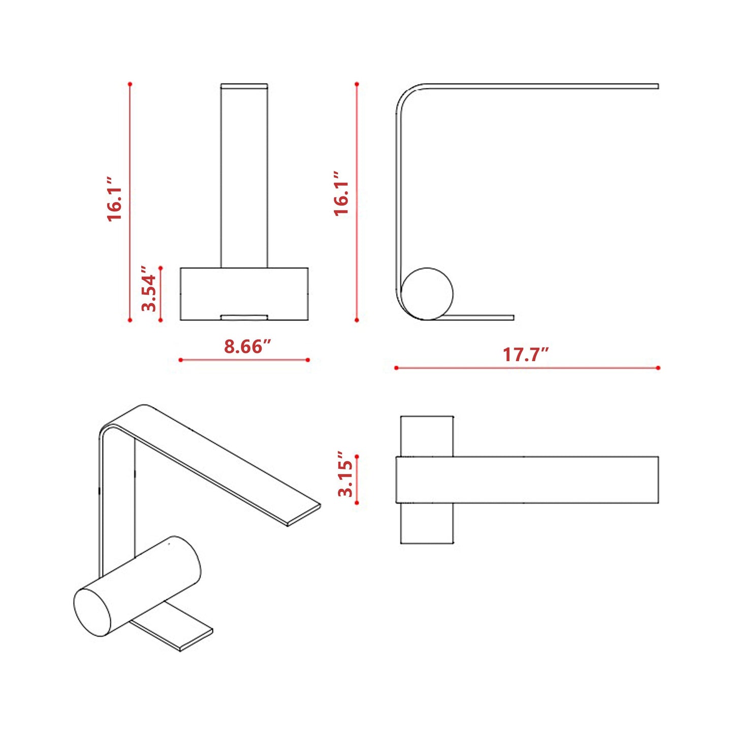 Nastro Open LED Table Lamp - line drawing.