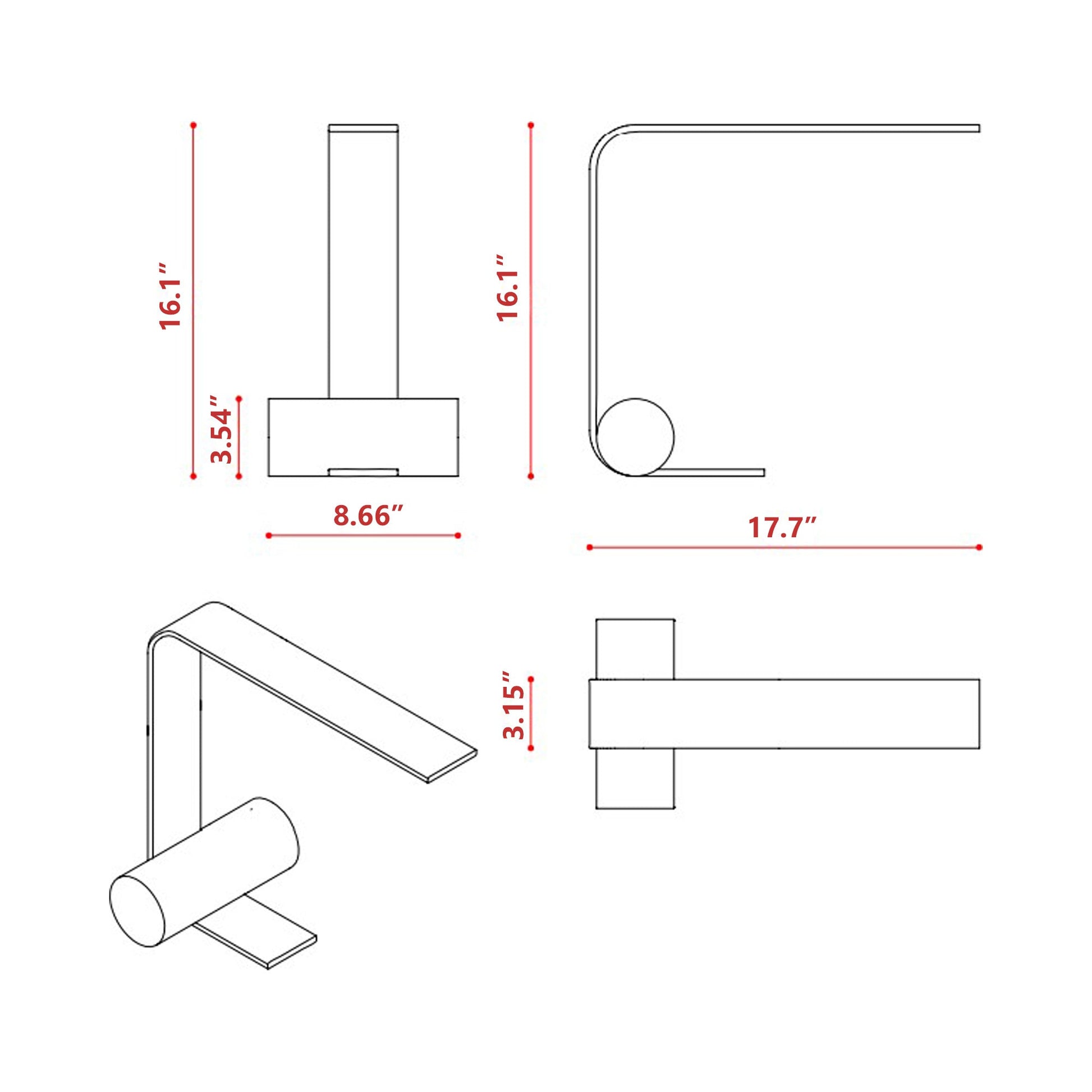 Nastro Open LED Table Lamp - line drawing.