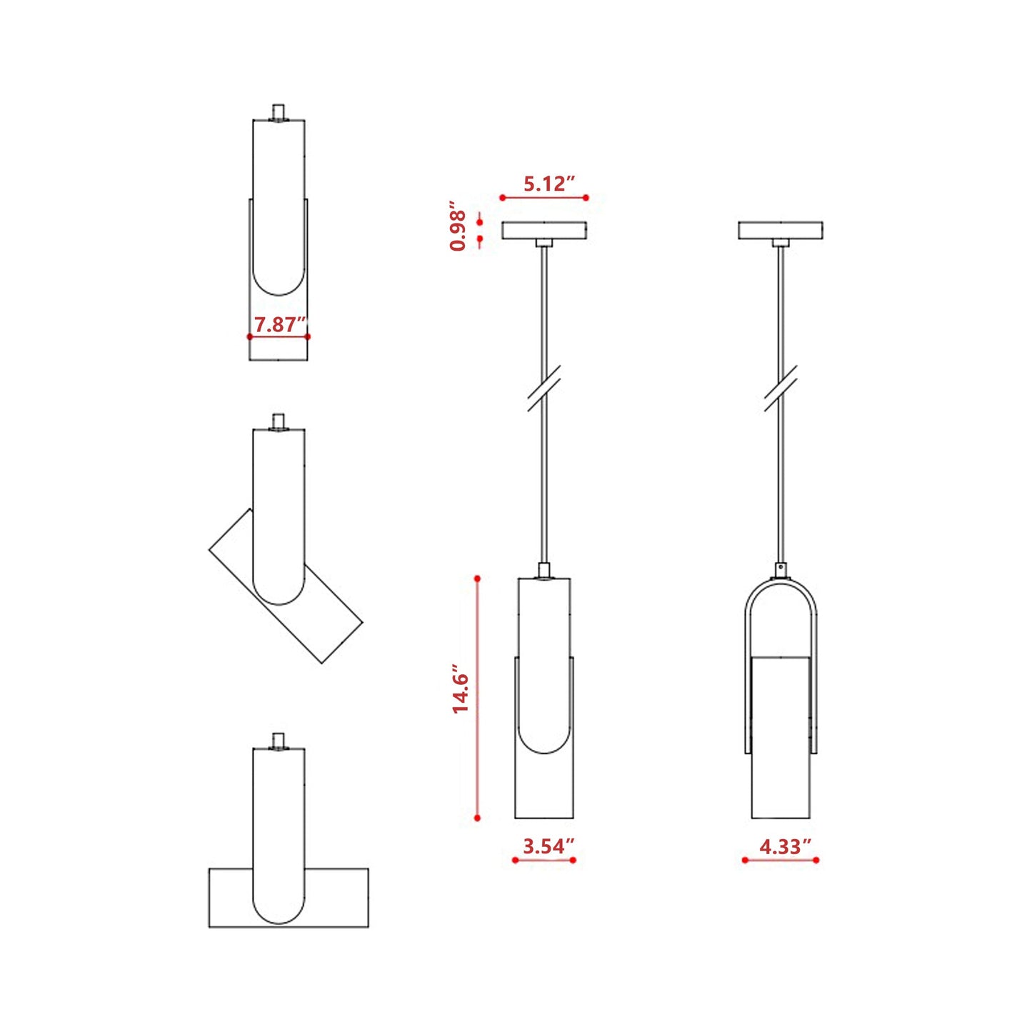 Nastro Orientable Pendant Light - line drawing.
