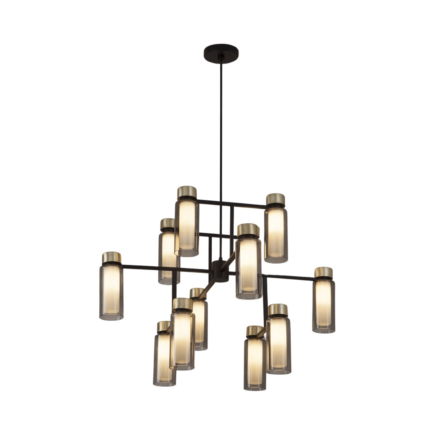 Osman Chandelier in Matte Black/Brushed Brass (Smoked Glass/33.46-Inch).