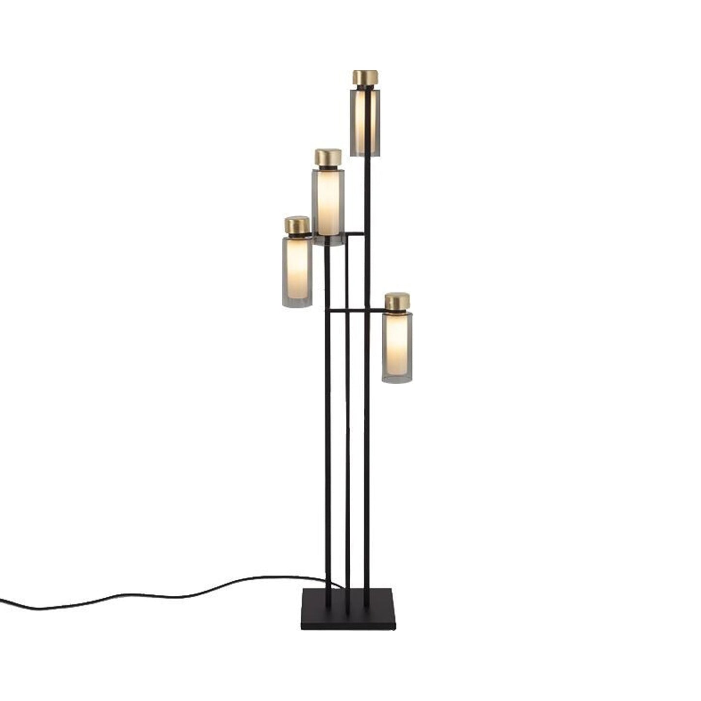 Osman Floor Lamp in Matte Black/Brushed Brass/Smoked Glass (4-Light).