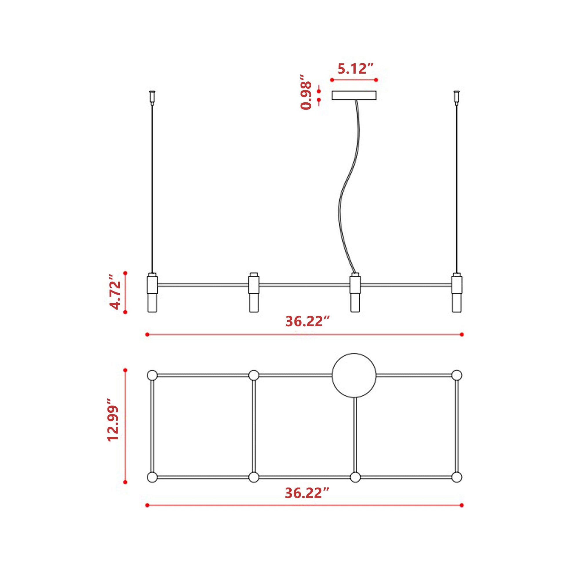 Quadrante Chandelier - line drawing.