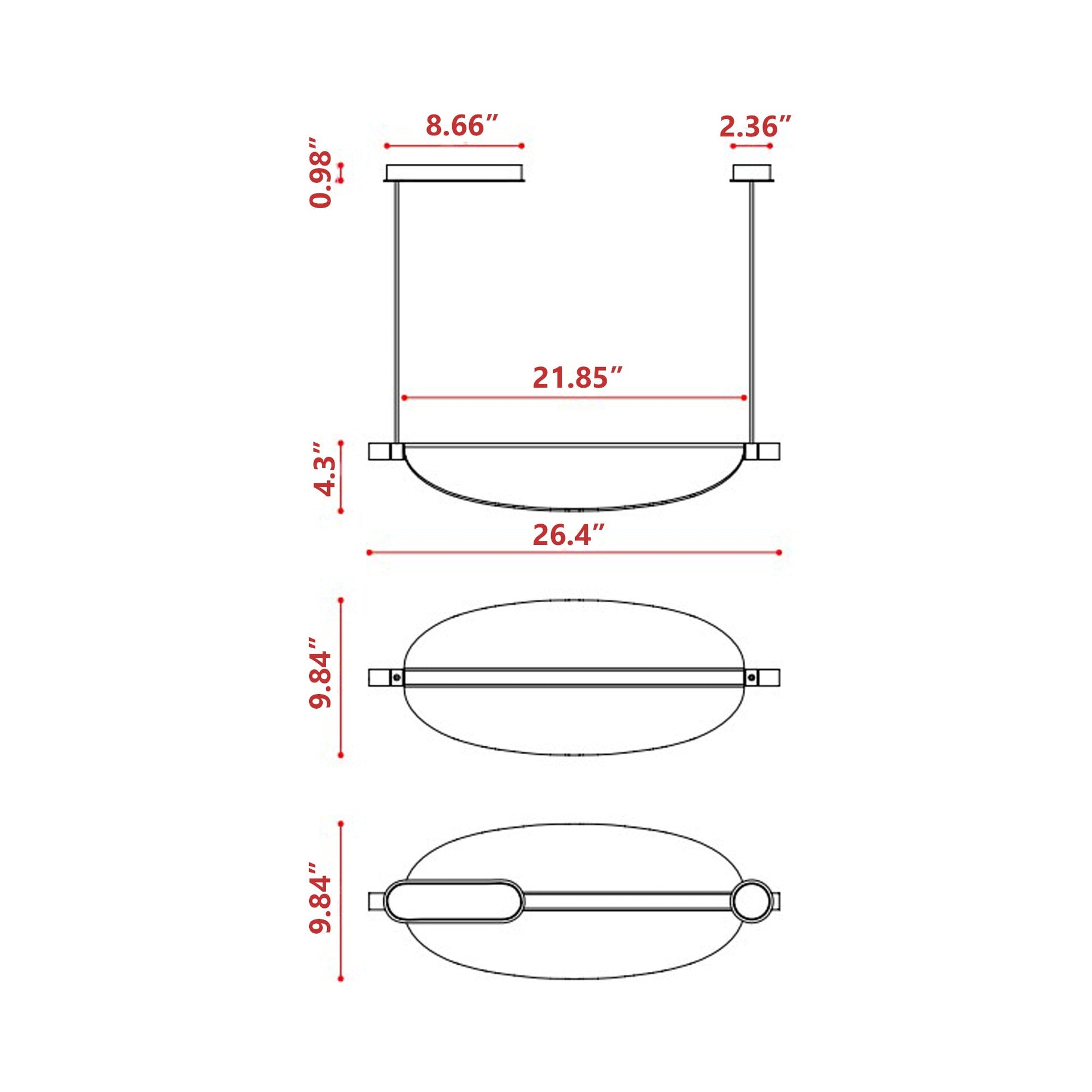 Thula LED Pendant Light - line drawing.