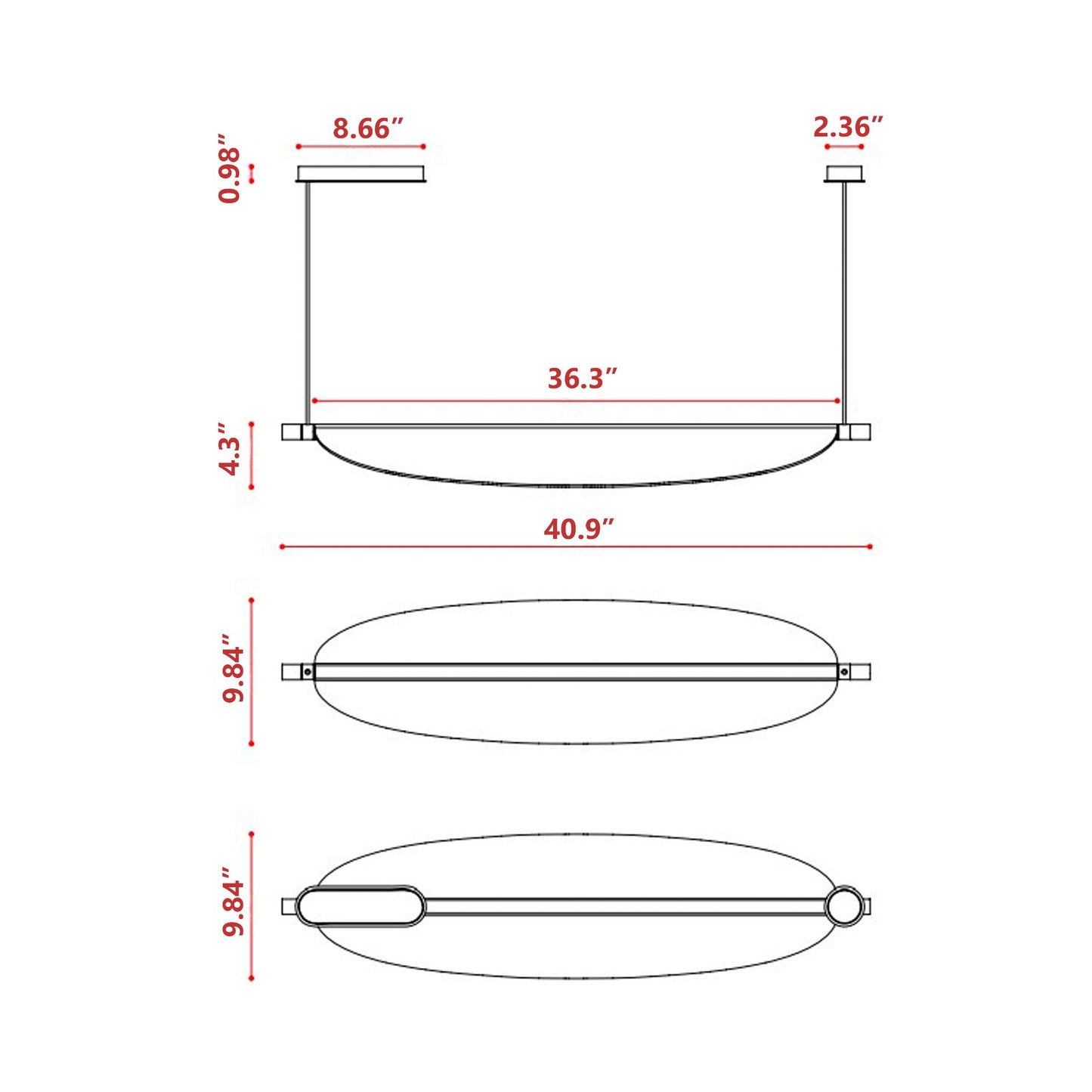 Thula LED Pendant Light - line drawing.