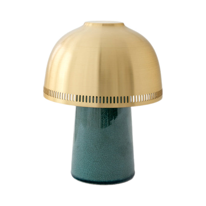 Raku Table Lamp in Blue Green/Brass.