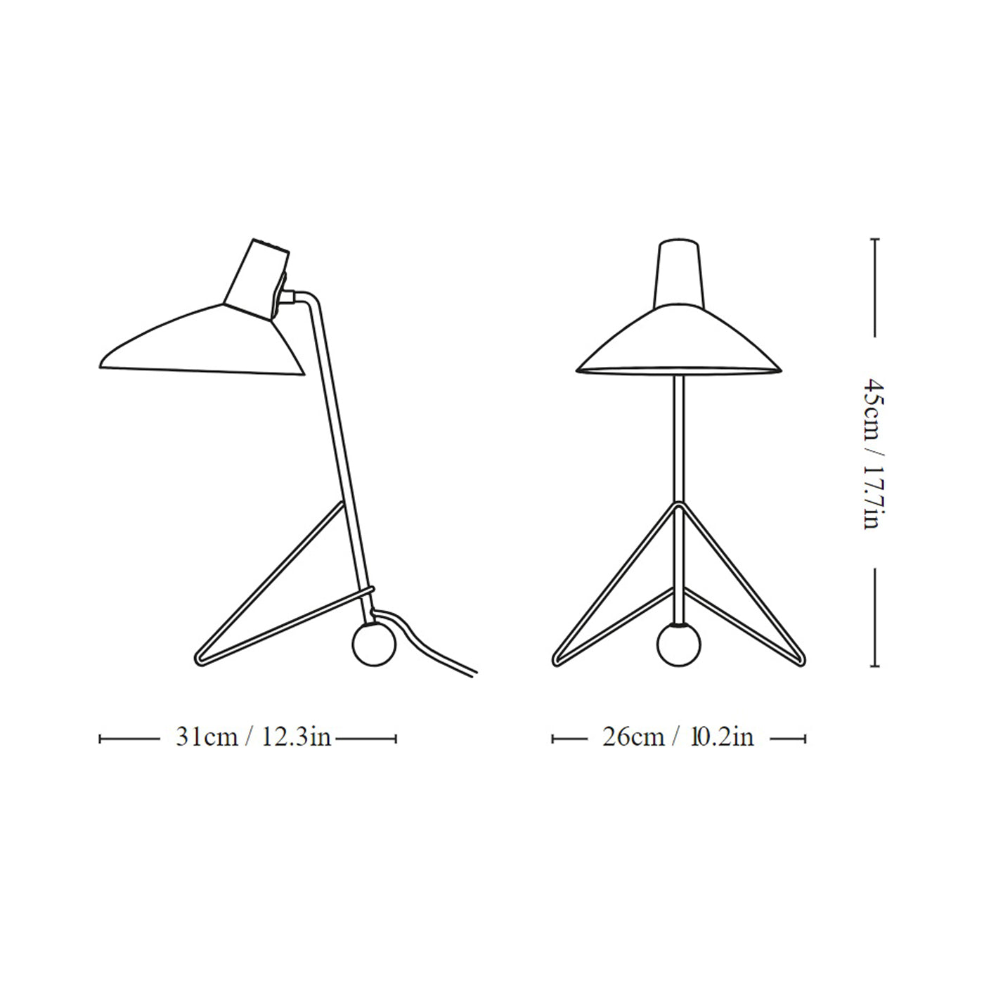 Tripod HM8 Table Lamp - line drawing.