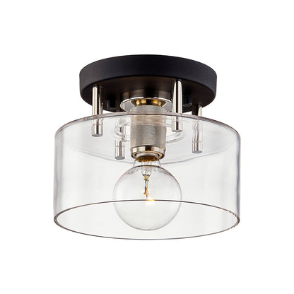 Bergamot Station Outdoor Semi-Flush Mount Ceiling Light in Textured Black/Polished Nickel (Small).