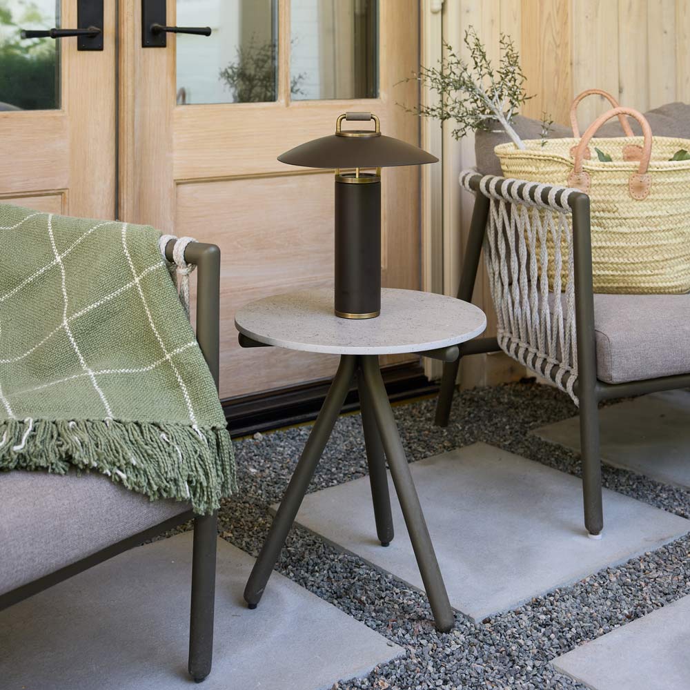 Birk Outdoor LED Table Lamp in Outside Area.