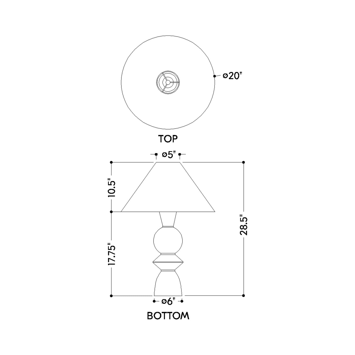 Cyrah Table Lamp - line drawing.