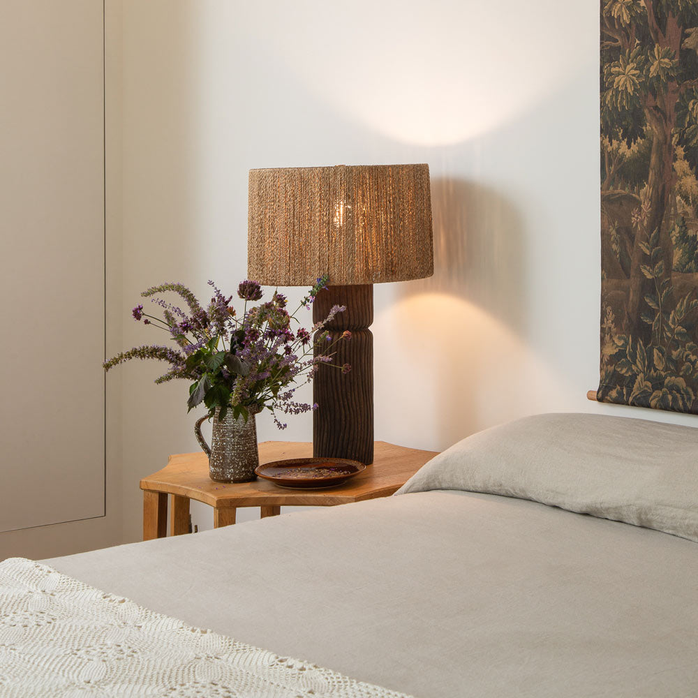 Folk Table Lamp in bedroom.