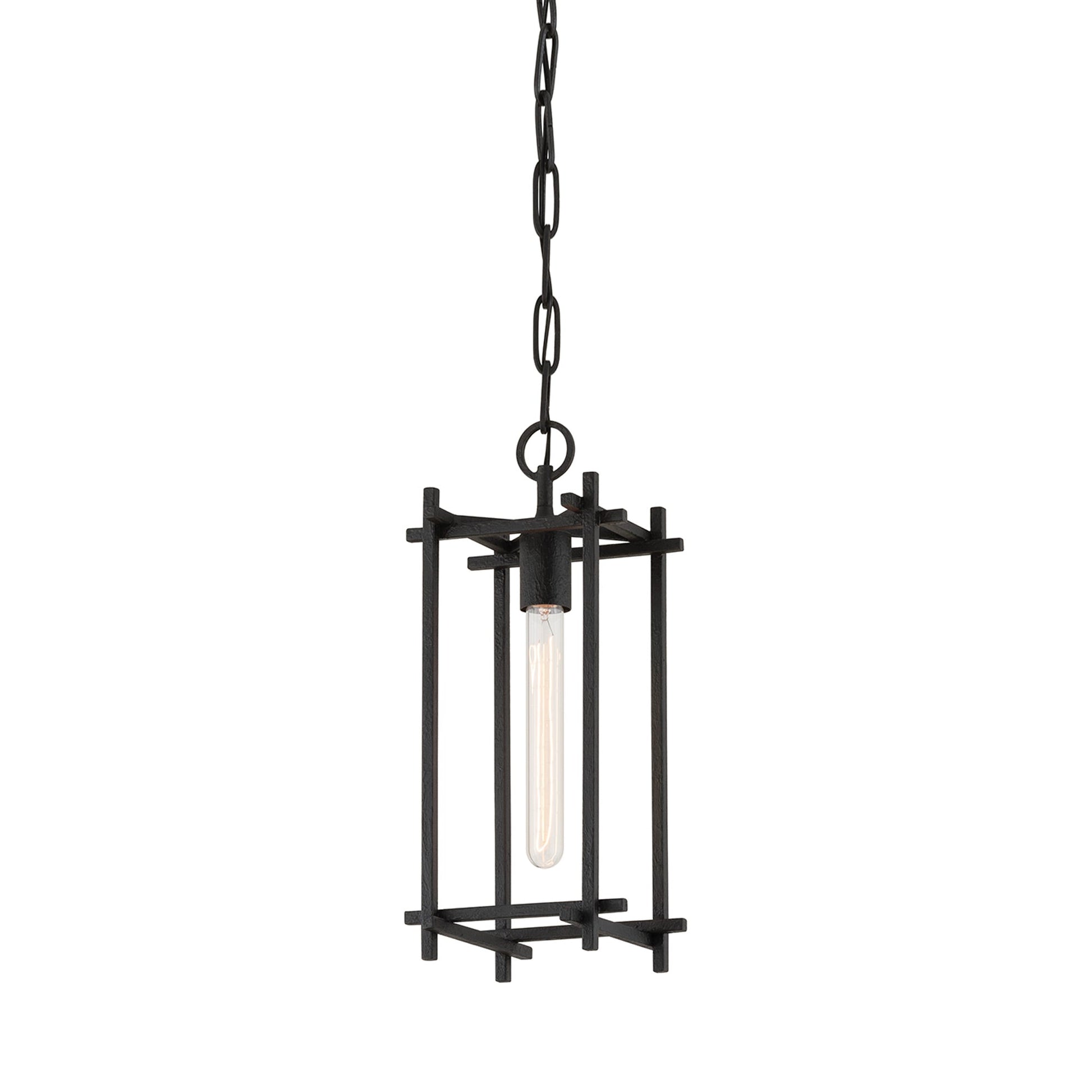 Huck Rectangular Pendant Light in Black Iron.