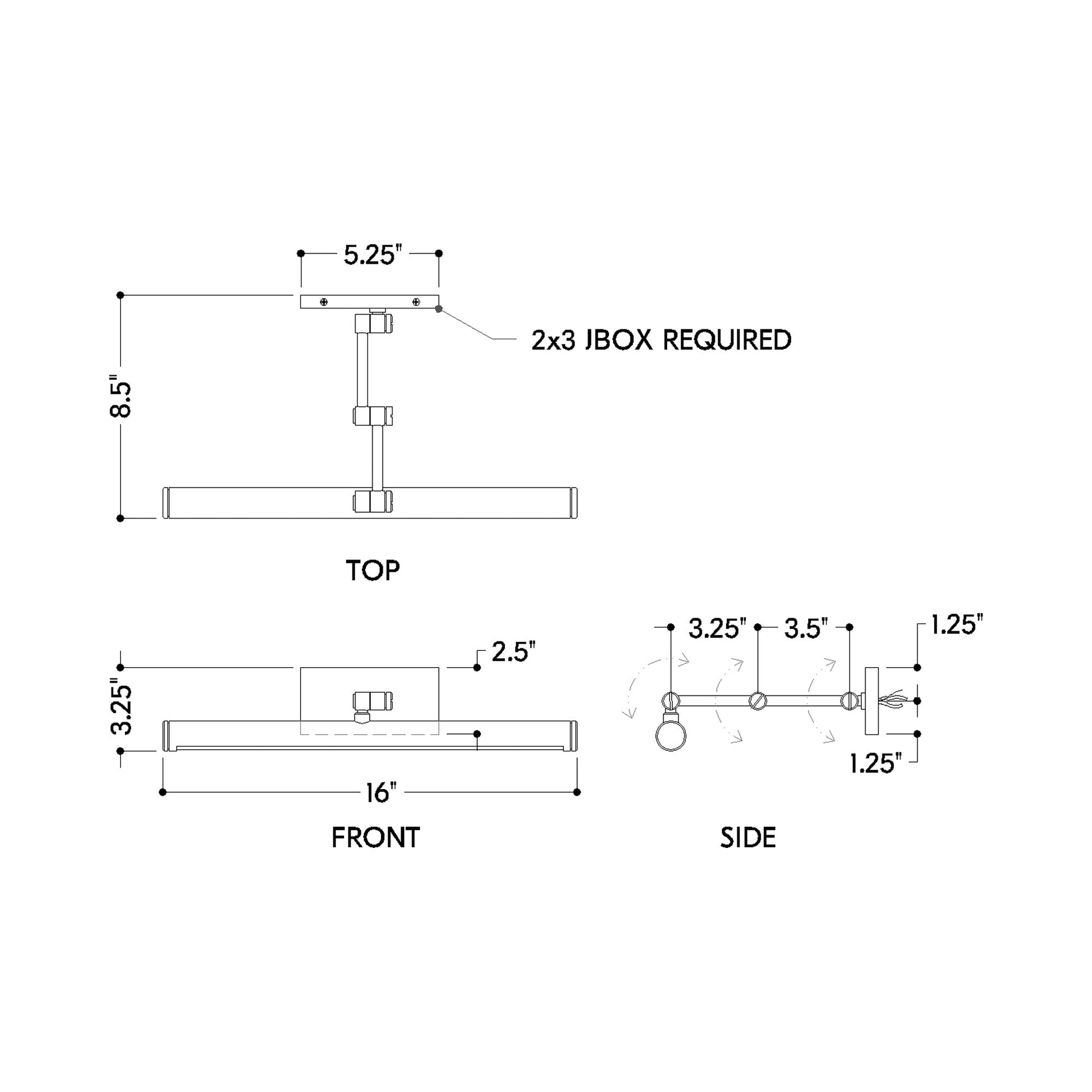 Isaac LED Picture Light - line drawing.