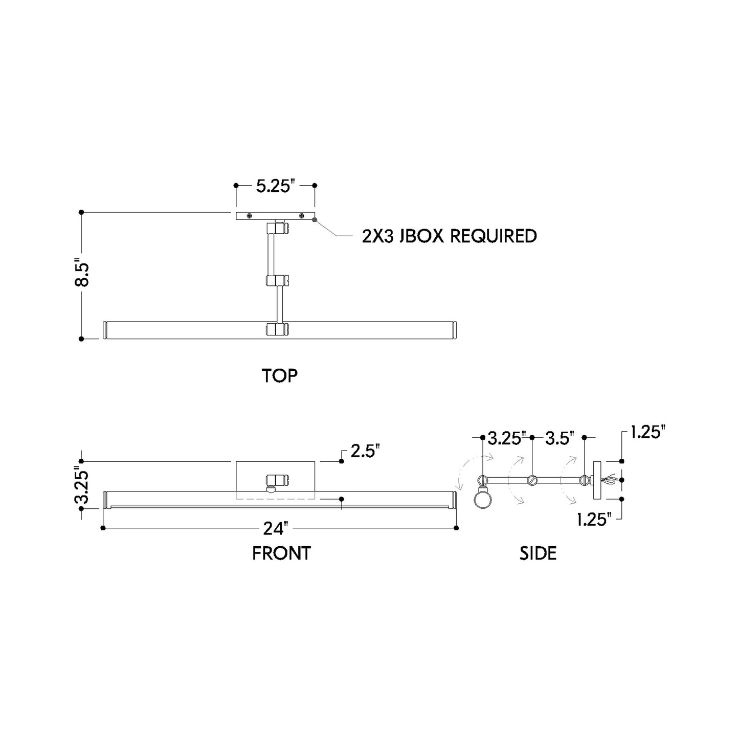 Isaac LED Picture Light - line drawing.
