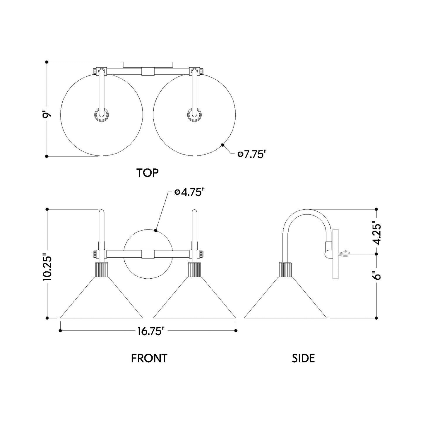 Jovani Bath Vanity Light - line drawing.