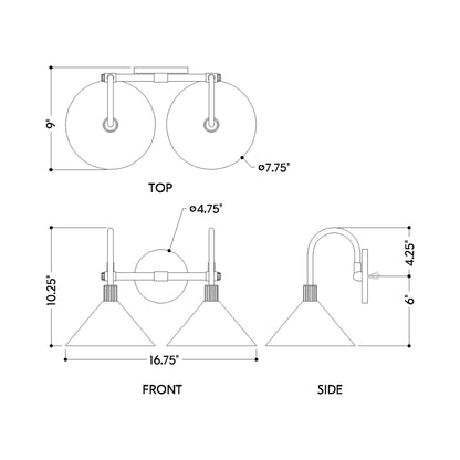 Jovani Bath Vanity Light - line drawing.