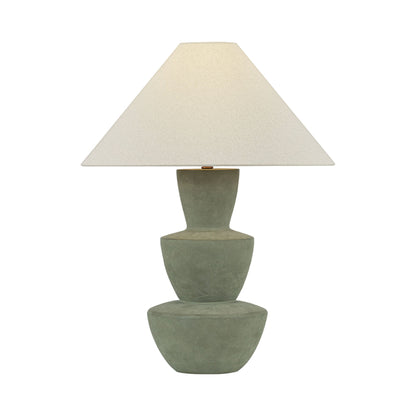 Kamas Table Lamp in Ceramic Oak Moss/Sandstone Linen.