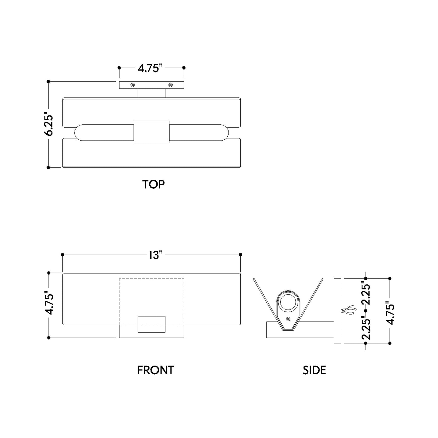 Lander Wall Light - line drawing.