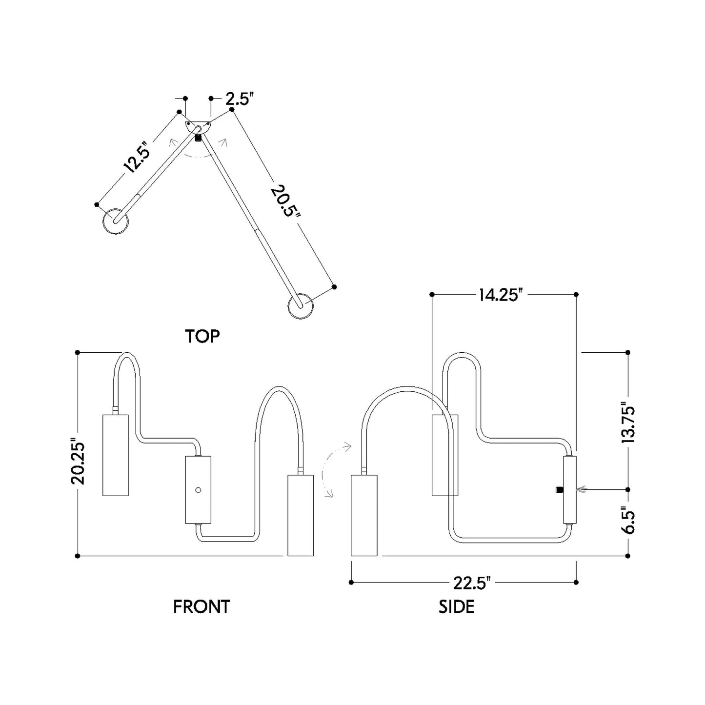 Lark Wall Light - line drawing.