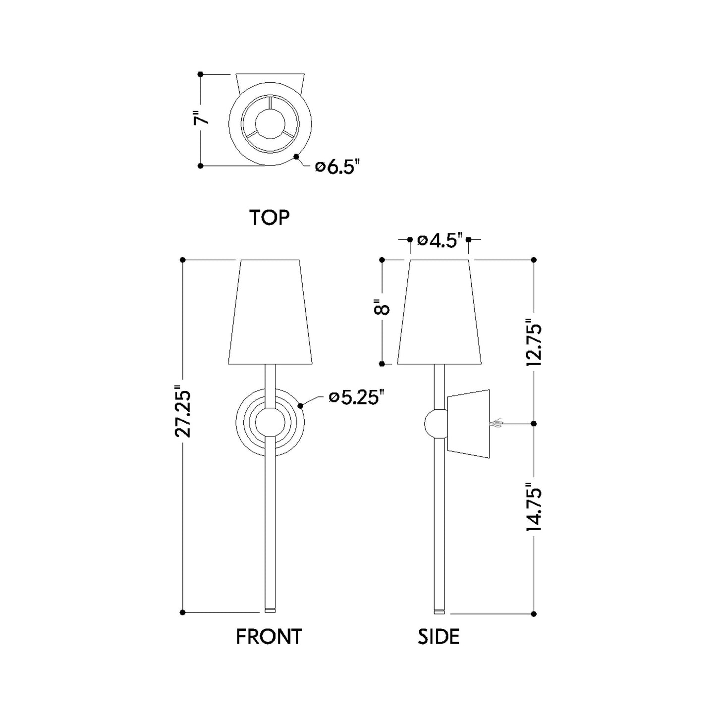 Los Vilos Wall Light - line drawing.