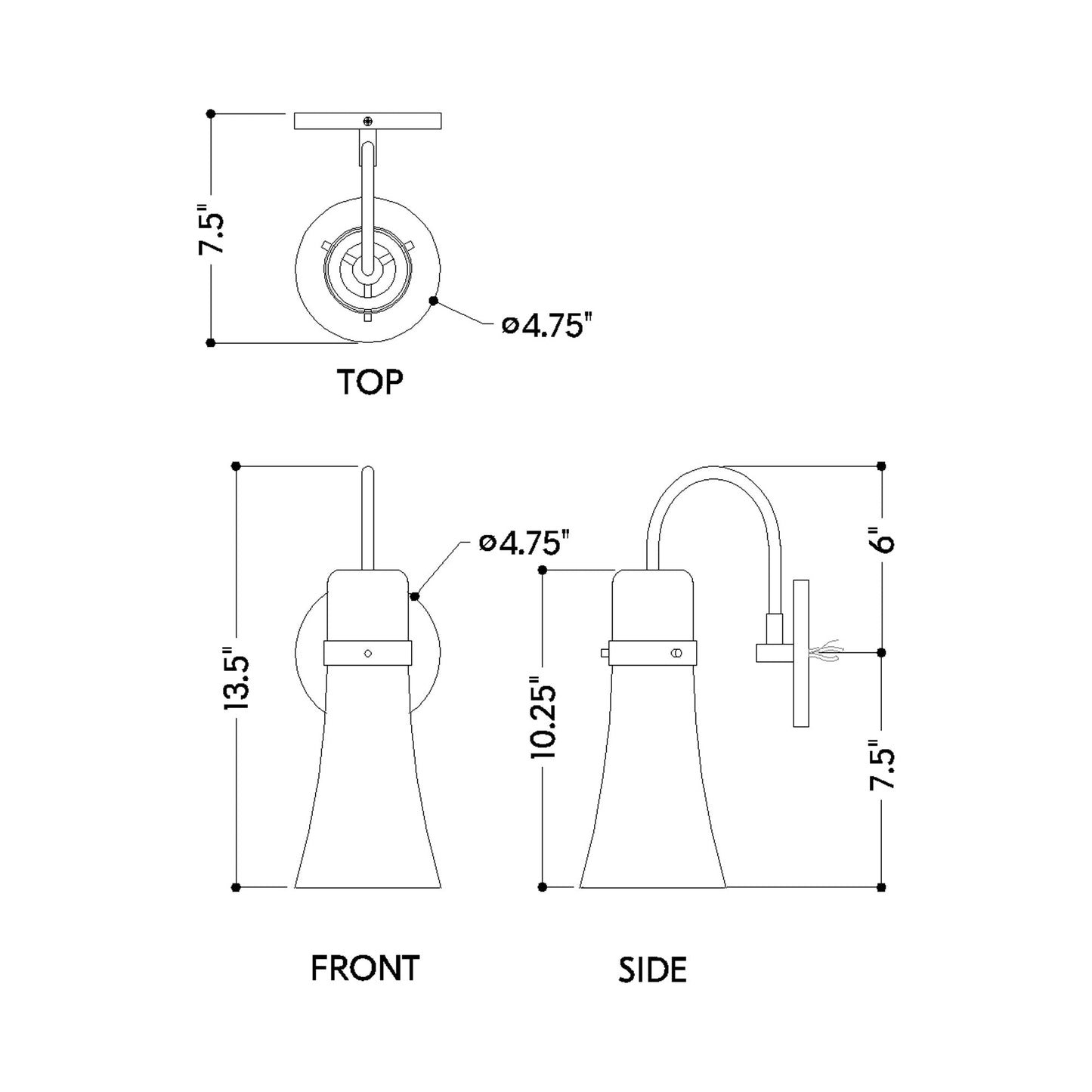 Maple Wall Light - line drawing.