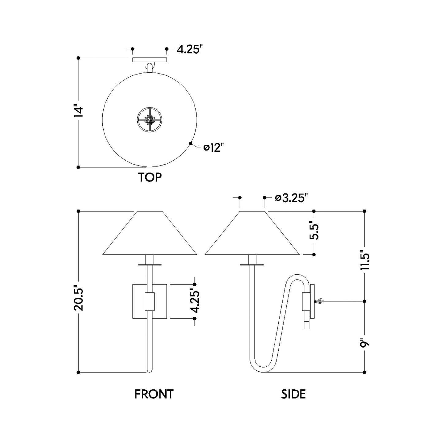 Mateo Wall Light - line drawing.